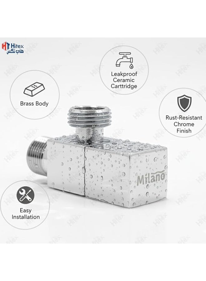 هيتكس صمام ميلانو ذو الزاوية المربعة - جسم نحاسي فاخر، طلاء كروم - تصميم إيطالي، مدخل 1/2 بوصة × مخرج 1/2 بوصة - صمام إيقاف أنيق للحمام والمطبخ، متين ومقاوم للصدأ (2) - Image 3